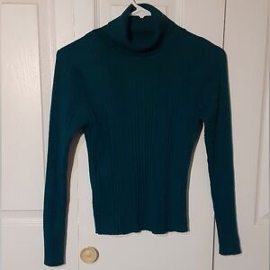 Teal ribbed turtleneck sweater by no boundaries womans size LG